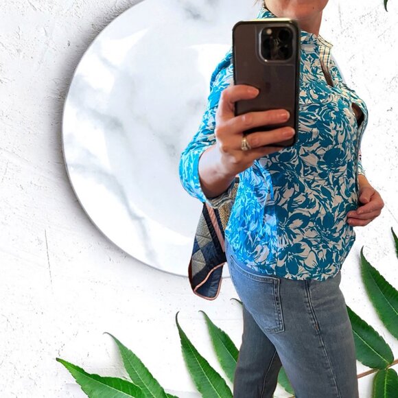 Jones New York Long Sleeve Blouse Blue & White Size M - Picture 3 of 3